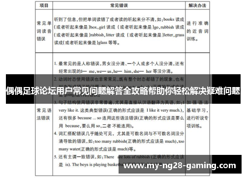 偶偶足球论坛用户常见问题解答全攻略帮助你轻松解决疑难问题 偶偶足球论坛用户常见问题解答全攻略帮助你轻松解决疑难问题
